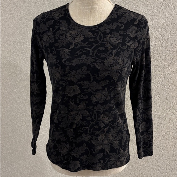Ralph Lauren Black and Gray Floral Long Sleeve Top Size Petite Medium - Picture 1 of 5